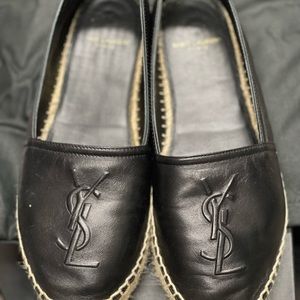 YSL Logo Leather Espadrilles Black